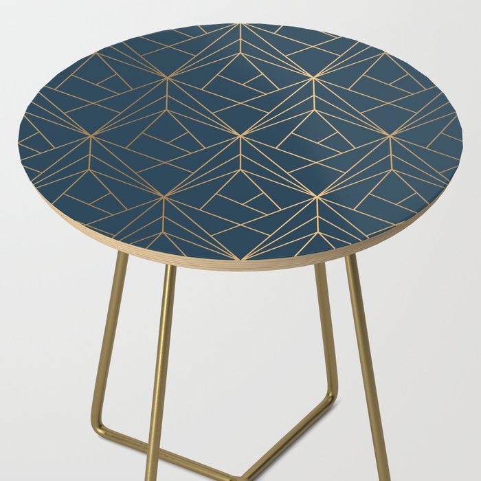 Benjamin Moore Hidden Sapphire Gold Geometric Pattern With White Shimmer Side Table Gallery Image 2