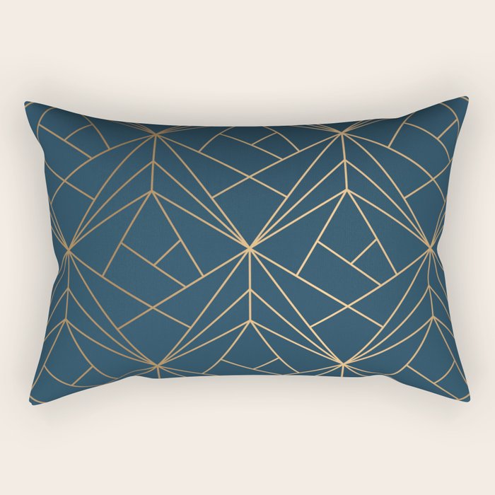 Benjamin Moore Hidden Sapphire Gold Geometric Pattern With White Shimmer Rectangular Pillow Gallery Image 1