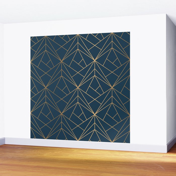 Benjamin Moore Hidden Sapphire Gold Geometric Pattern With White Shimmer Wall Mural Gallery Image 2