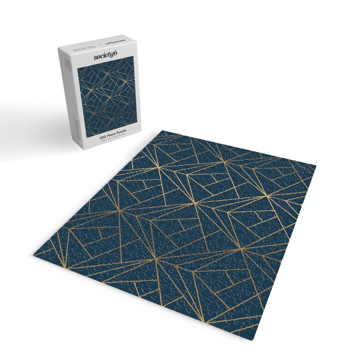 Benjamin Moore Hidden Sapphire Gold Geometric Pattern With White Shimmer Jigsaw Puzzle Gallery Image 2