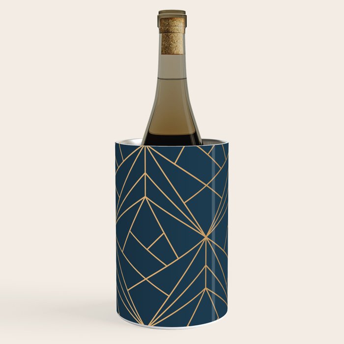 Benjamin Moore Hidden Sapphire Gold Geometric Pattern With White Shimmer Wine Chiller Gallery Image 3