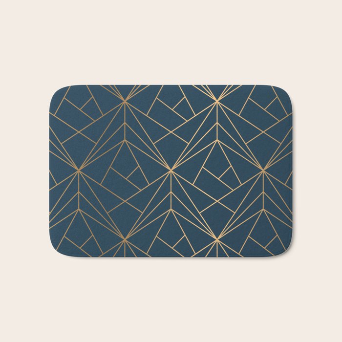 Benjamin Moore Hidden Sapphire Gold Geometric Pattern With White Shimmer Bath Mat Gallery Image 1