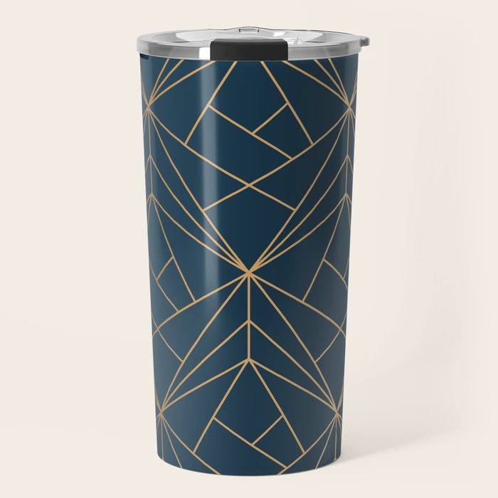 Benjamin Moore Hidden Sapphire Gold Geometric Pattern With White Shimmer Travel Mug Gallery Image 1