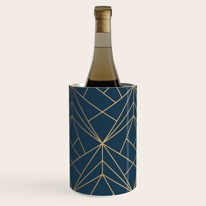 Benjamin Moore Hidden Sapphire Gold Geometric Pattern With White Shimmer Wine Chiller Gallery Image 1