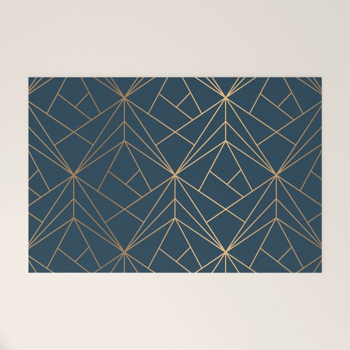 Benjamin Moore Hidden Sapphire Gold Geometric Pattern With White Shimmer Welcome Mat Gallery Image 1