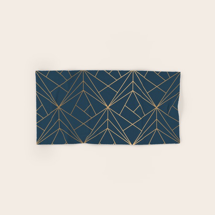 Benjamin Moore Hidden Sapphire Gold Geometric Pattern With White Shimmer Bath Towel Gallery Image 1