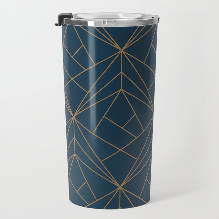 Benjamin Moore Hidden Sapphire Gold Geometric Pattern With White Shimmer Travel Mug Gallery Image 3