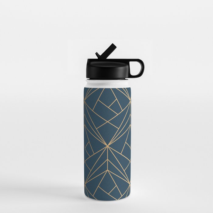 Benjamin Moore Hidden Sapphire Gold Geometric Pattern With White Shimmer Water Bottle Gallery Image 1