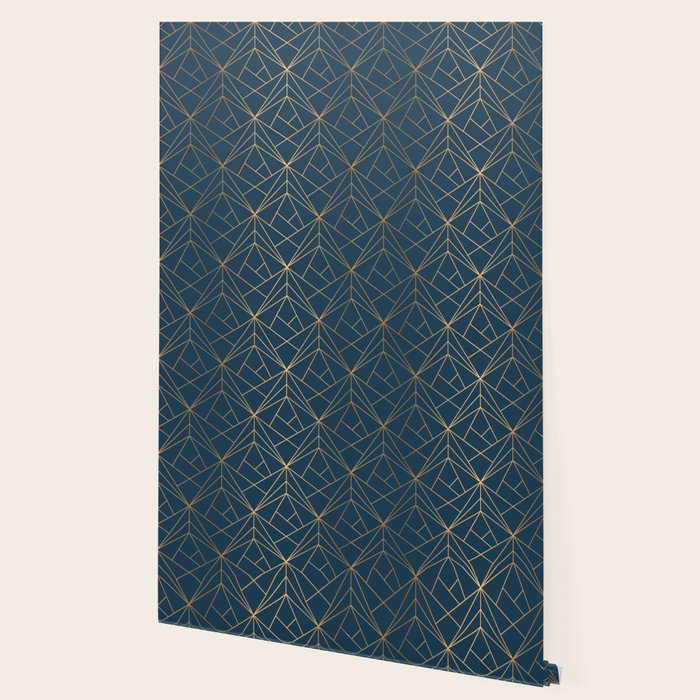 Benjamin Moore Hidden Sapphire Gold Geometric Pattern With White Shimmer Wallpaper Gallery Image 2