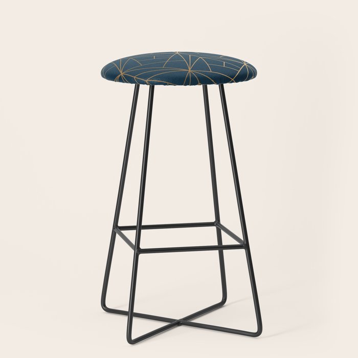 Benjamin Moore Hidden Sapphire Gold Geometric Pattern With White Shimmer Stool Gallery Image 1
