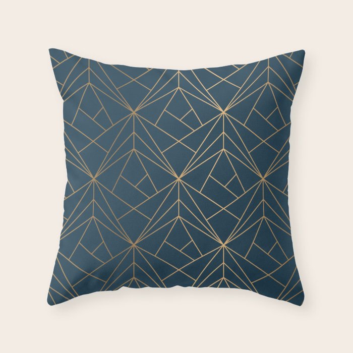 Benjamin Moore Hidden Sapphire Gold Geometric Pattern With White Shimmer Throw Pillow Gallery Image 1