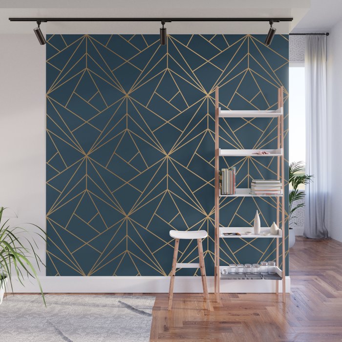 Benjamin Moore Hidden Sapphire Gold Geometric Pattern With White Shimmer Wall Mural Gallery Image 1