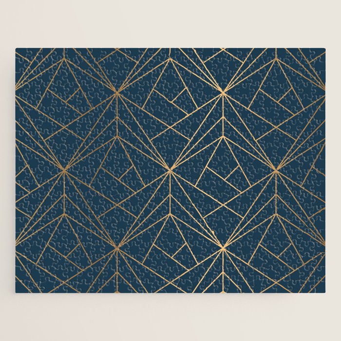 Benjamin Moore Hidden Sapphire Gold Geometric Pattern With White Shimmer Jigsaw Puzzle Gallery Image 1