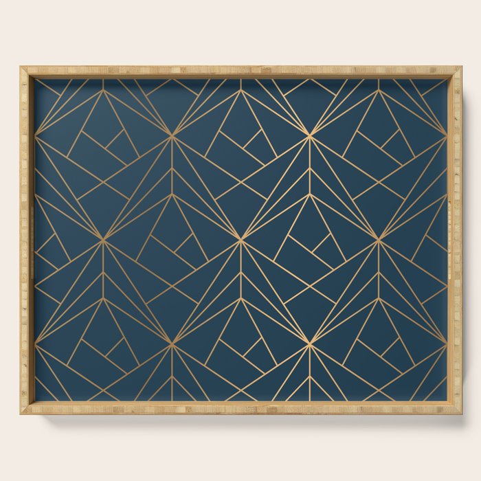 Benjamin Moore Hidden Sapphire Gold Geometric Pattern With White Shimmer Serving Tray Gallery Image 1