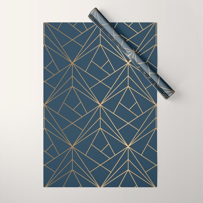 Benjamin Moore Hidden Sapphire Gold Geometric Pattern With White Shimmer Wrapping Paper Gallery Image 1