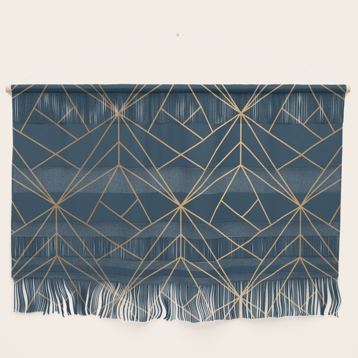 Benjamin Moore Hidden Sapphire Gold Geometric Pattern With White Shimmer Wall Hanging Gallery Image 1