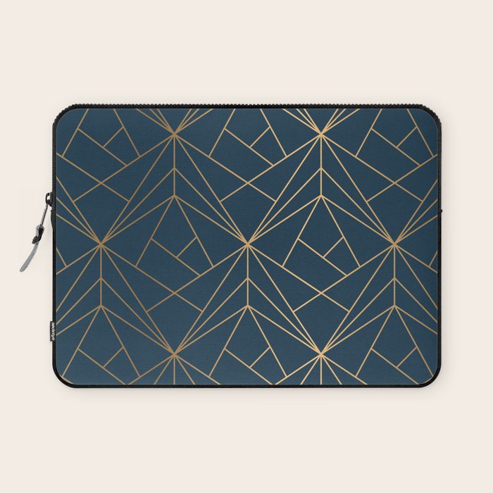 Benjamin Moore Hidden Sapphire Gold Geometric Pattern With White Shimmer Laptop Sleeve Gallery Image 1