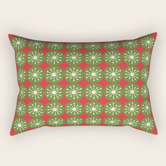 Retro Christmas Atomic Dots Mid Century Modern Xmas Pattern on Red Rectangular Pillow Gallery Image 2