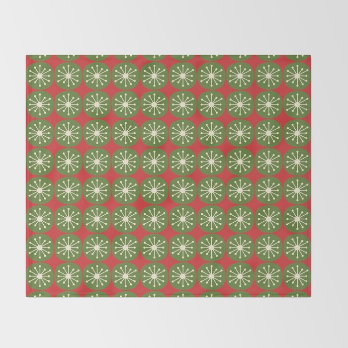 Retro Christmas Atomic Dots Mid Century Modern Xmas Pattern on Red Throw Blanket Gallery Image 2
