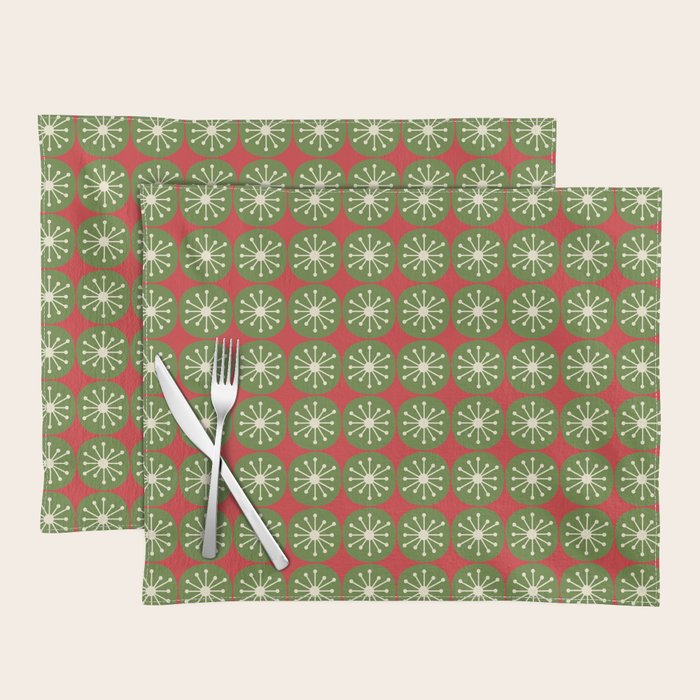 Retro Christmas Atomic Dots Mid Century Modern Xmas Pattern on Red Placemat Gallery Image 1