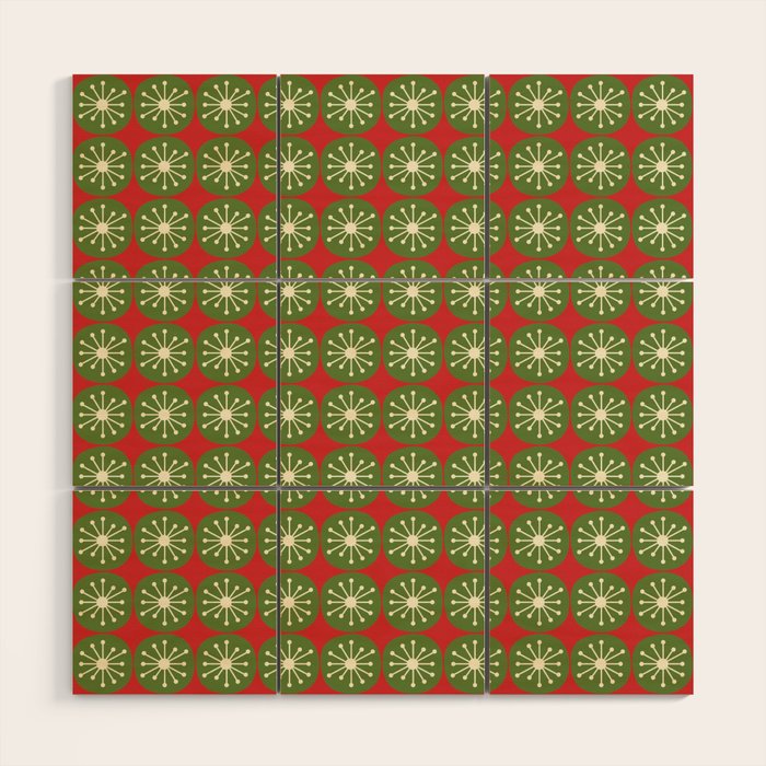 Retro Christmas Atomic Dots Mid Century Modern Xmas Pattern on Red Wood Wall Art Gallery Image 1