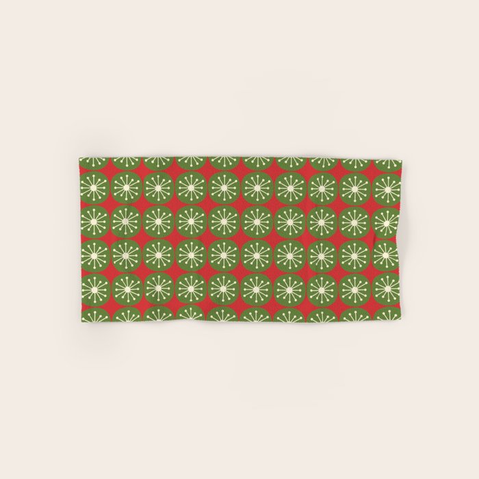 Retro Christmas Atomic Dots Mid Century Modern Xmas Pattern on Red Bath Towel Gallery Image 1