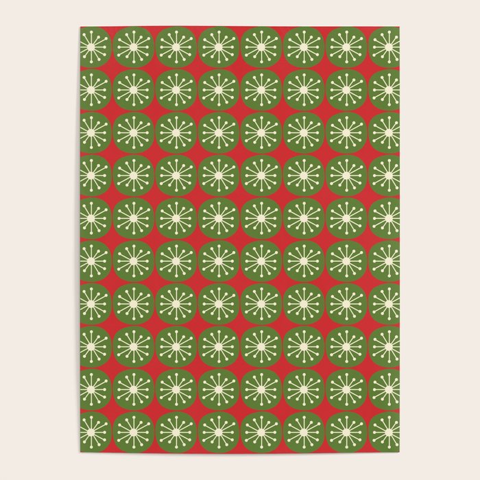 Retro Christmas Atomic Dots Mid Century Modern Xmas Pattern on Red Poster Gallery Image 4