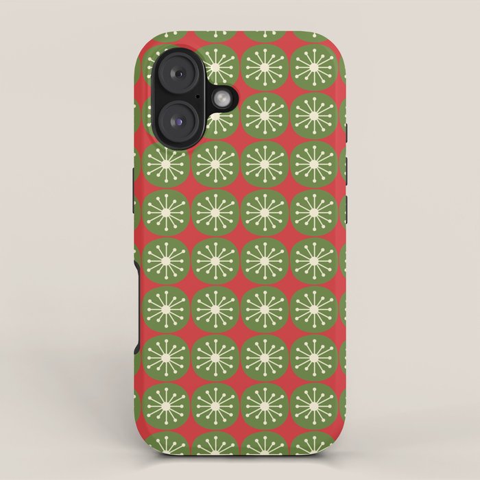 Retro Christmas Atomic Dots Mid Century Modern Xmas Pattern on Red iPhone Case Gallery Image 1