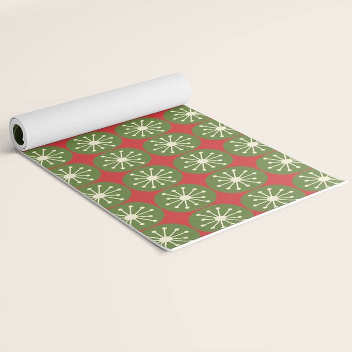 Retro Christmas Atomic Dots Mid Century Modern Xmas Pattern on Red Yoga Mat Gallery Image 2