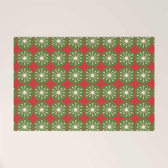 Retro Christmas Atomic Dots Mid Century Modern Xmas Pattern on Red Welcome Mat Gallery Image 1