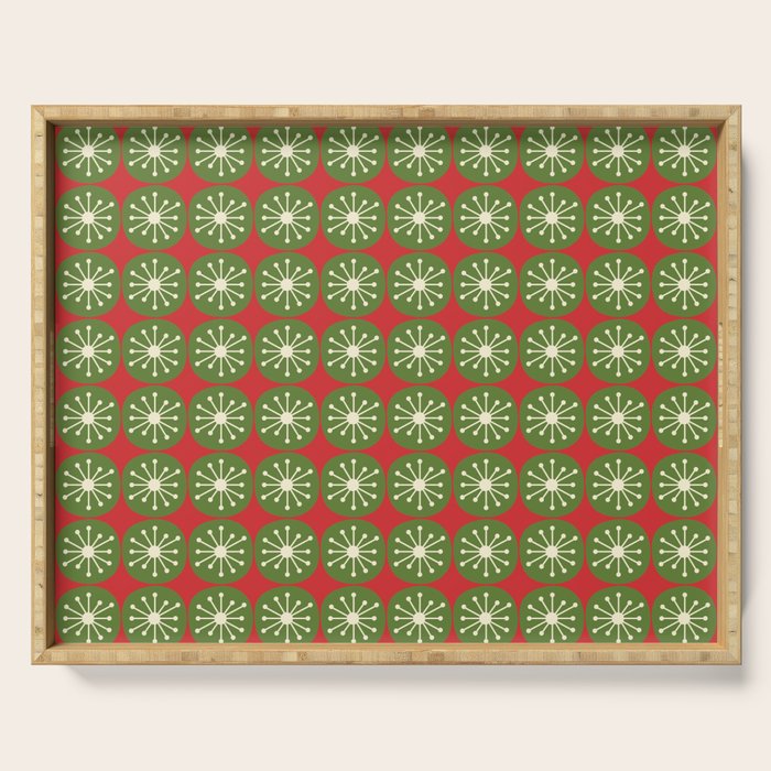 Retro Christmas Atomic Dots Mid Century Modern Xmas Pattern on Red Serving Tray Gallery Image 1