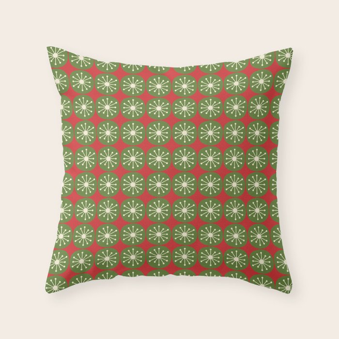 Retro Christmas Atomic Dots Mid Century Modern Xmas Pattern on Red Throw Pillow Gallery Image 6