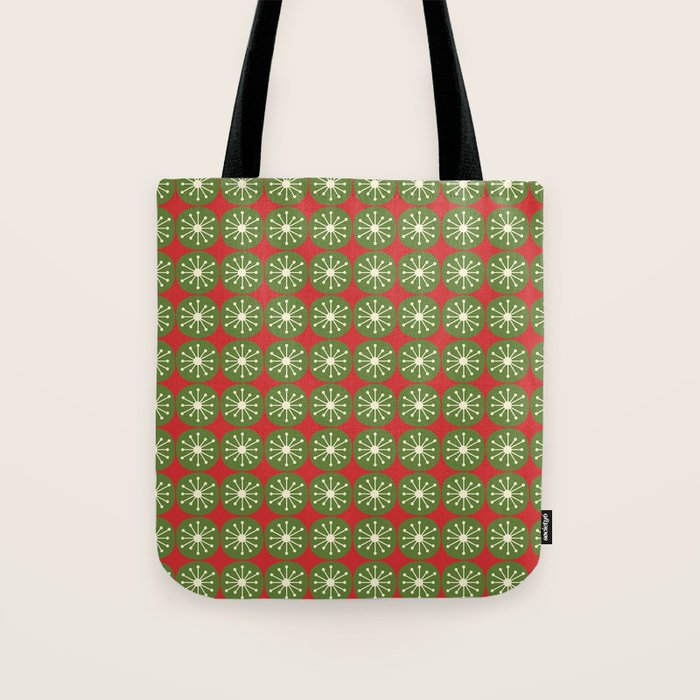 Retro Christmas Atomic Dots Mid Century Modern Xmas Pattern on Red Tote Bag Gallery Image 1