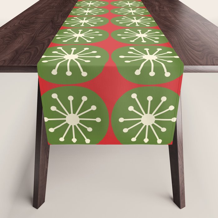 Retro Christmas Atomic Dots Mid Century Modern Xmas Pattern on Red Table Runner Gallery Image 1