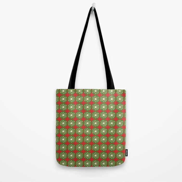Retro Christmas Atomic Dots Mid Century Modern Xmas Pattern on Red Tote Bag Gallery Image 2