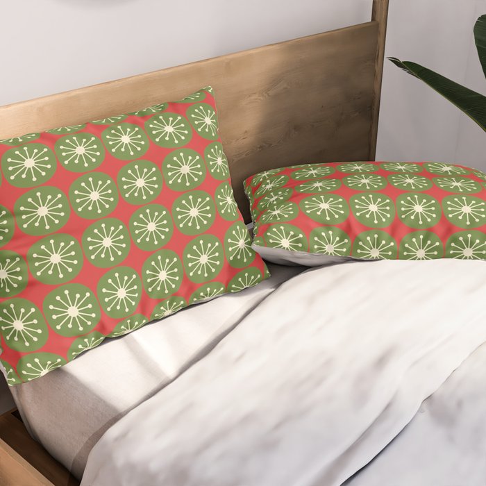Retro Christmas Atomic Dots Mid Century Modern Xmas Pattern on Red Pillow Sham Gallery Image 2