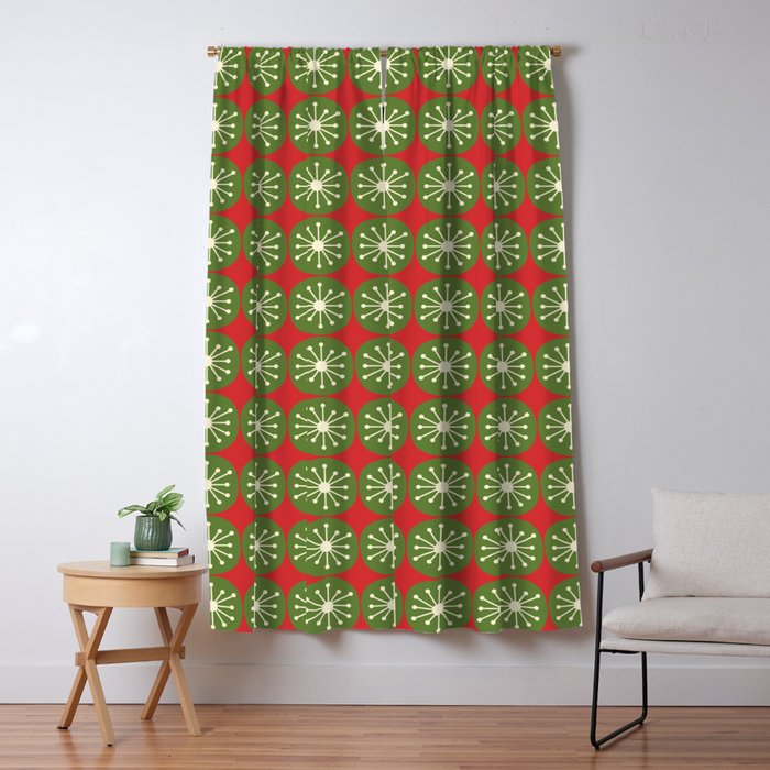 Retro Christmas Atomic Dots Mid Century Modern Xmas Pattern on Red Window Curtain Gallery Image 1