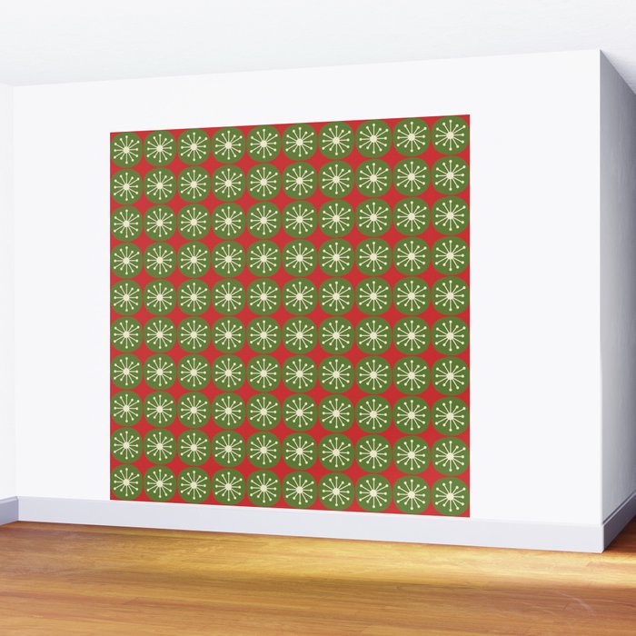 Retro Christmas Atomic Dots Mid Century Modern Xmas Pattern on Red Wall Mural Gallery Image 2