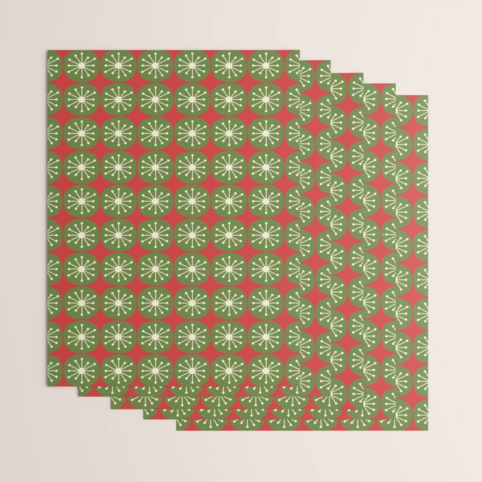 Retro Christmas Atomic Dots Mid Century Modern Xmas Pattern on Red Wrapping Paper Gallery Image 3