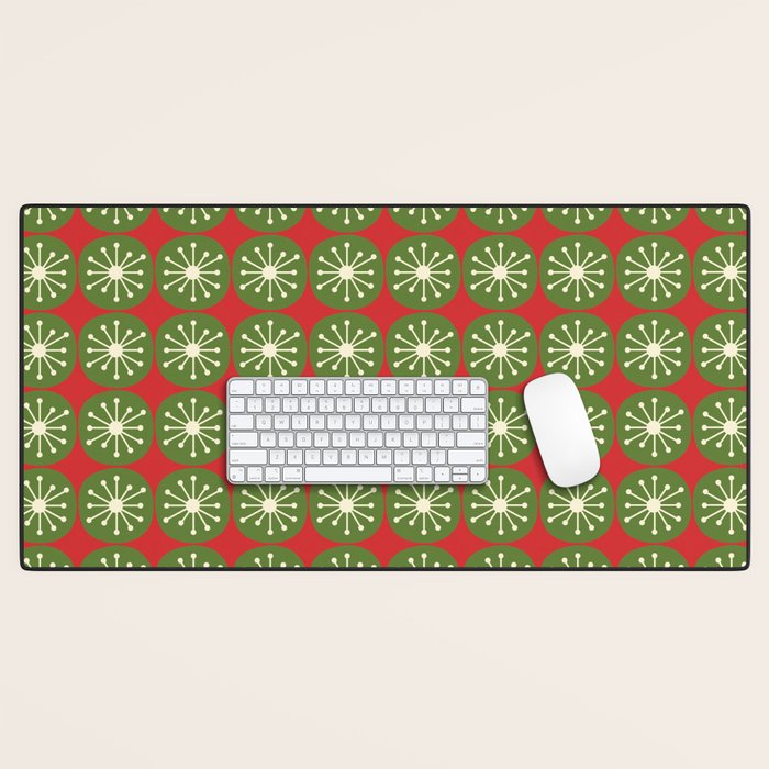 Retro Christmas Atomic Dots Mid Century Modern Xmas Pattern on Red Desk Mat Gallery Image 1