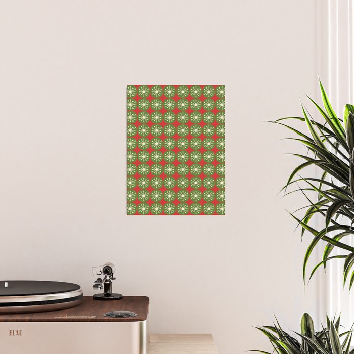 Retro Christmas Atomic Dots Mid Century Modern Xmas Pattern on Red Poster Gallery Image 2