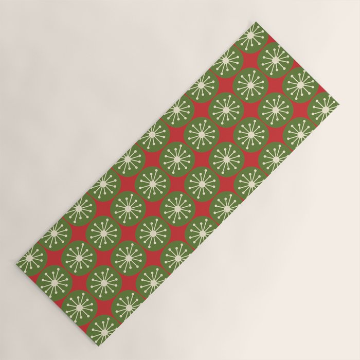 Retro Christmas Atomic Dots Mid Century Modern Xmas Pattern on Red Yoga Mat Gallery Image 1