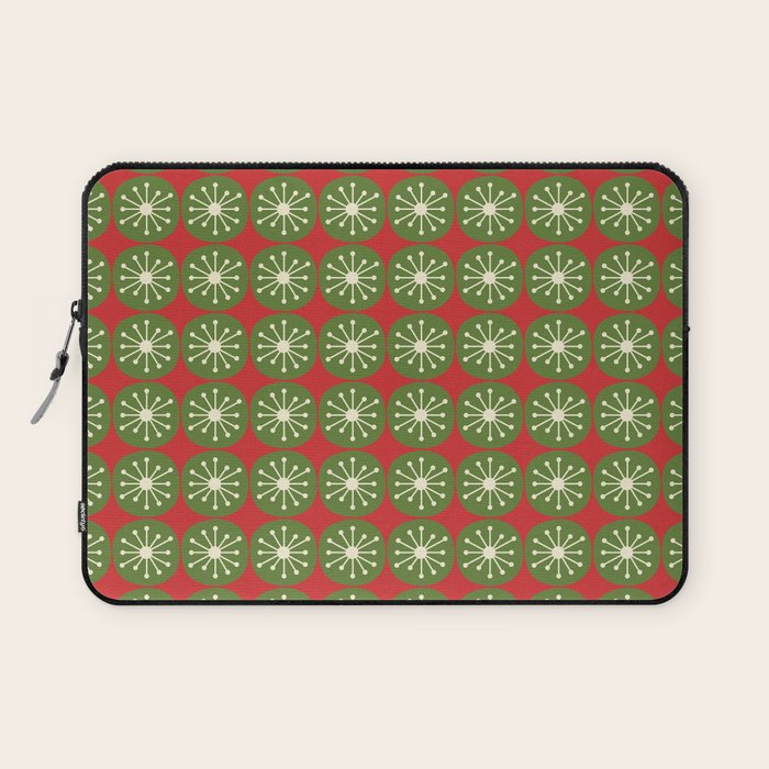 Retro Christmas Atomic Dots Mid Century Modern Xmas Pattern on Red Laptop Sleeve Gallery Image 1