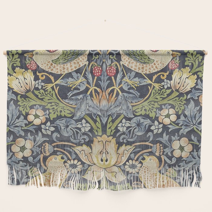 William Morris Vintage Strawberry Thief Blue Indigo Mineral Wall Hanging Gallery Image 1