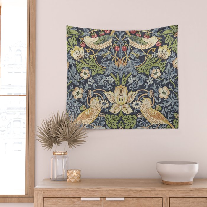 William Morris Vintage Strawberry Thief Blue Indigo Mineral Wall