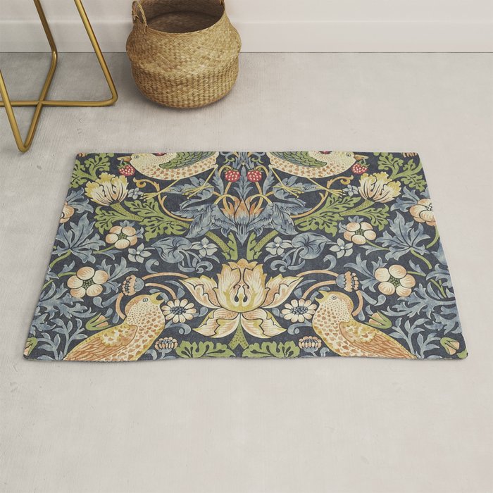 William Morris Vintage Strawberry Thief Blue Indigo Mineral Rug Gallery Image 1