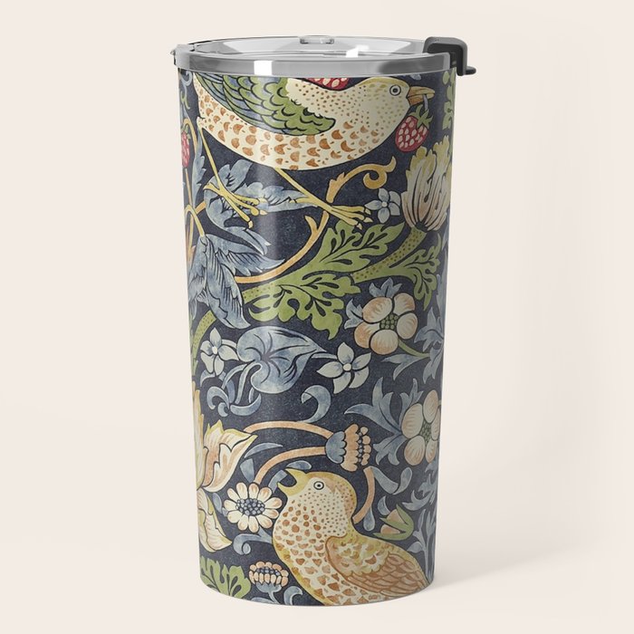 William Morris Vintage Strawberry Thief Blue Indigo Mineral Travel Mug Gallery Image 2