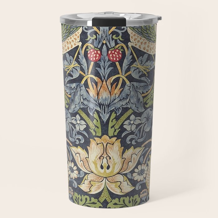 William Morris Vintage Strawberry Thief Blue Indigo Mineral Travel Mug Gallery Image 1
