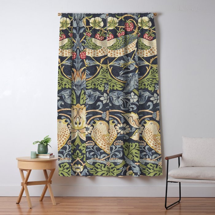 William Morris Vintage Strawberry Thief Blue Indigo Mineral Window Curtain Gallery Image 5