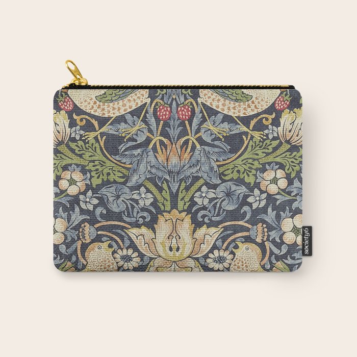 William Morris Vintage Strawberry Thief Blue Indigo Mineral Carry All Pouch Gallery Image 1